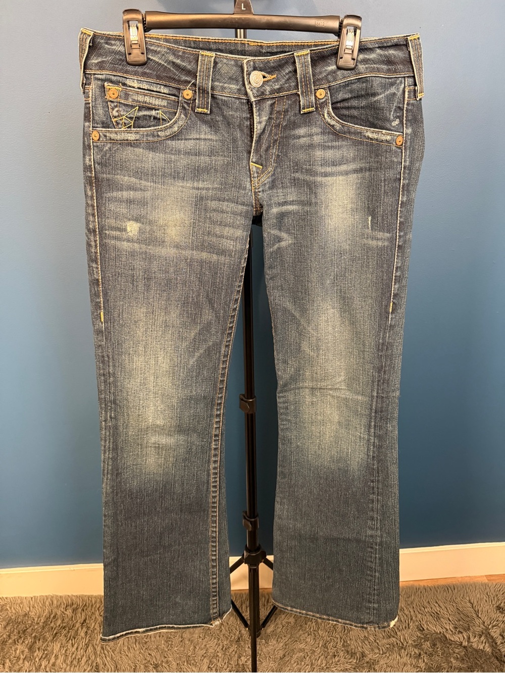 True Religion Women's Faded Blue Bootcut Jeans